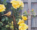 oiseau et rose jaune